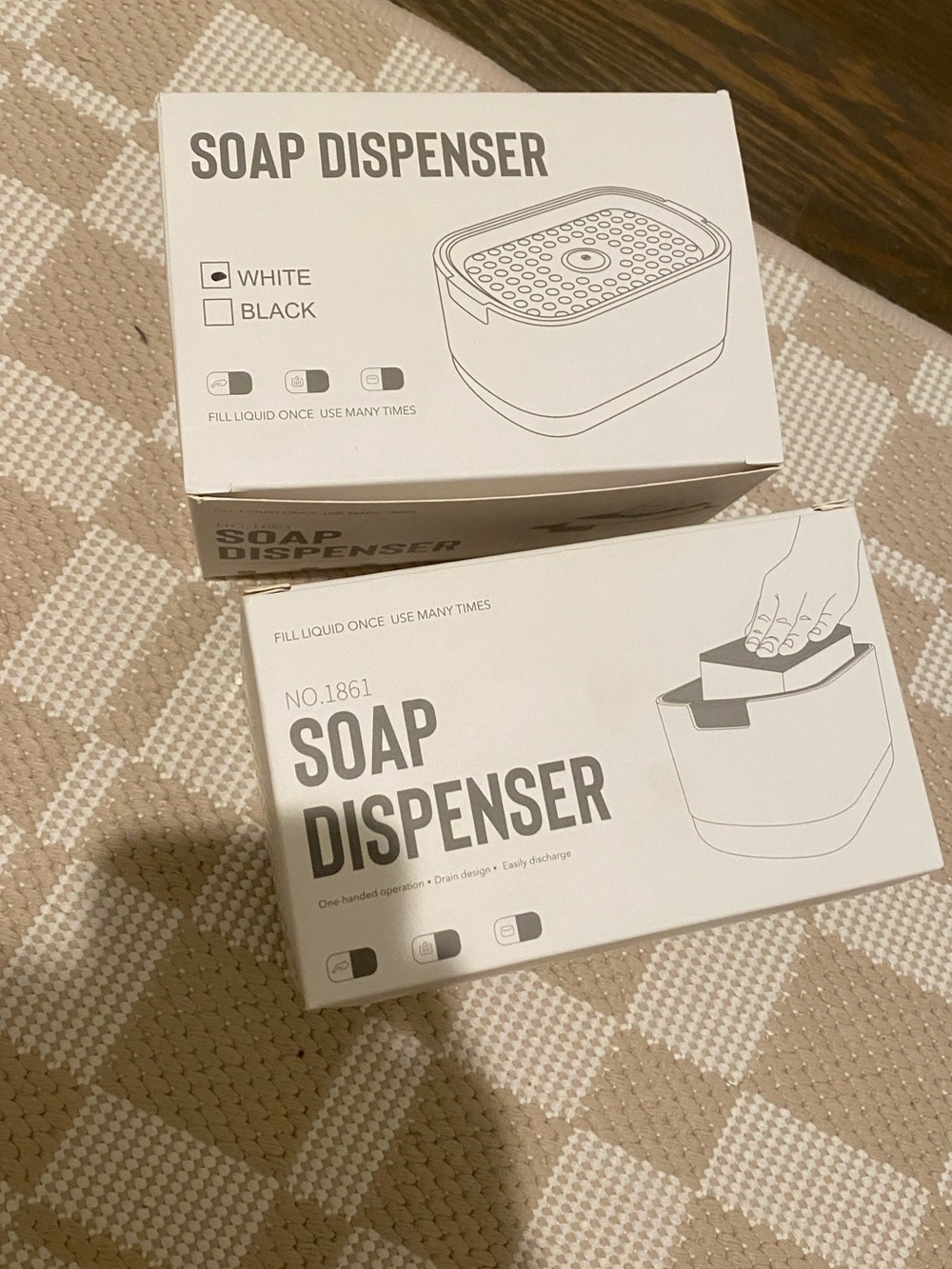 2-Pack Press Down Soap Dispensers White & Gray New in Box